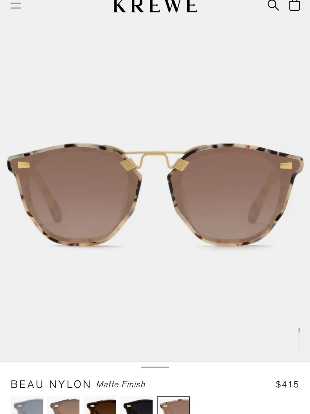 KREWE Tortoiseshell Acetate Sunglasses with Gold Accents and Gray Lenses